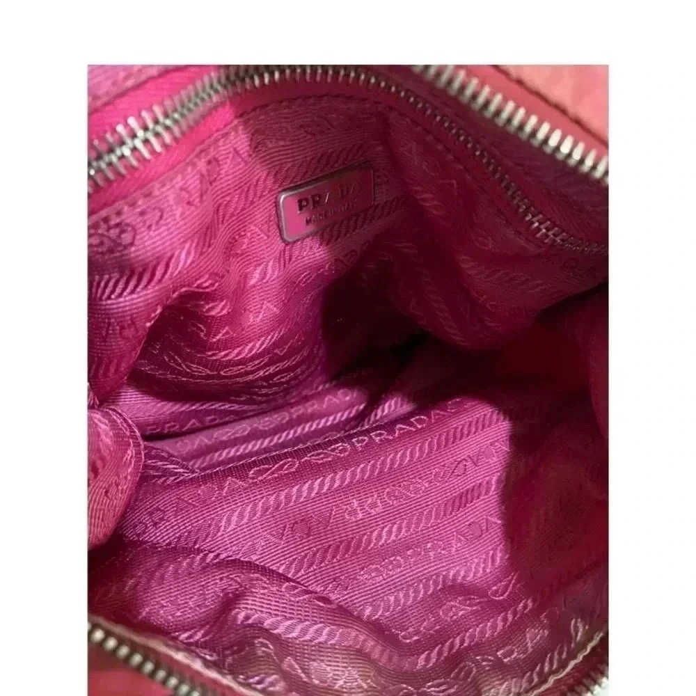 Prada pink distressed nylon hobo handbag